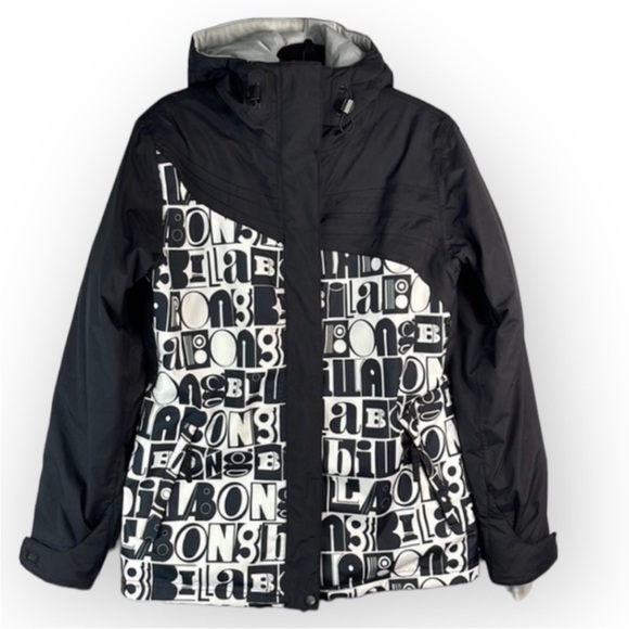 Billabong Black White Spellout Graphic Logo Snowboard Ski Jacket Coat vented M - Picture 13 of 13
